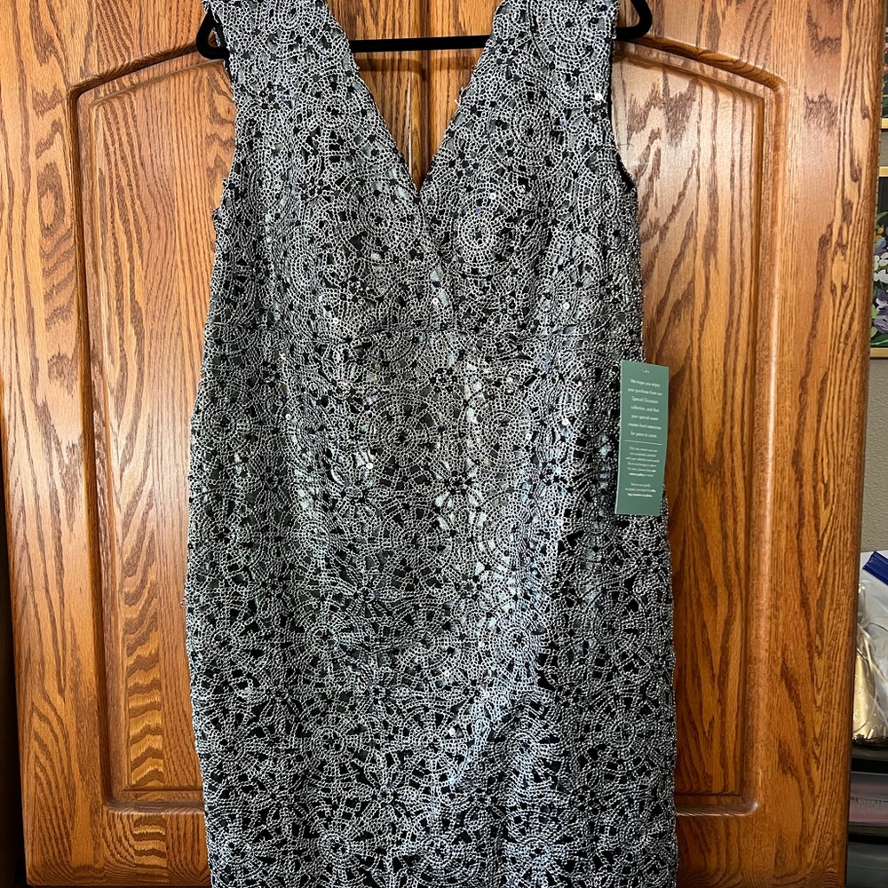SOLD!! Blu Sage Black and Silver Lace Midi Dress
